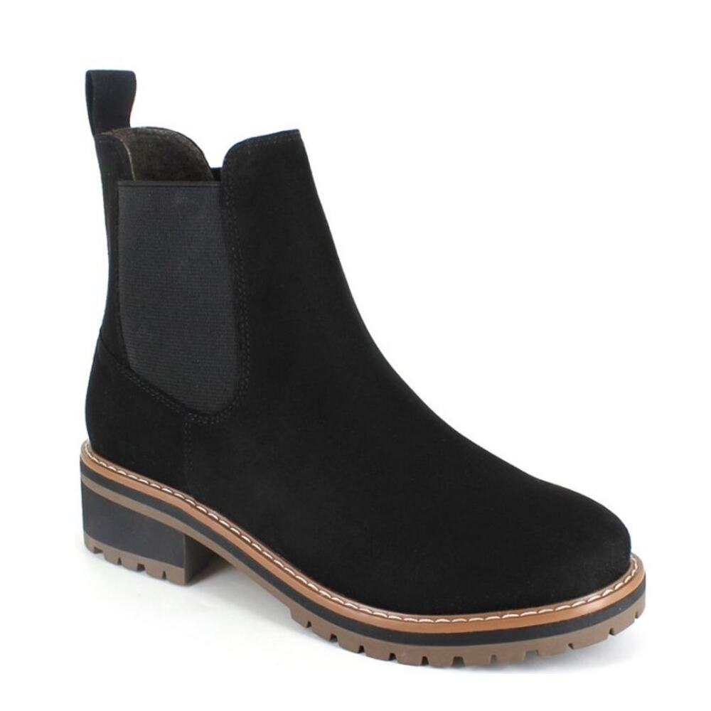 Kensie Black Suede Chelsea Lug Ankle Boots